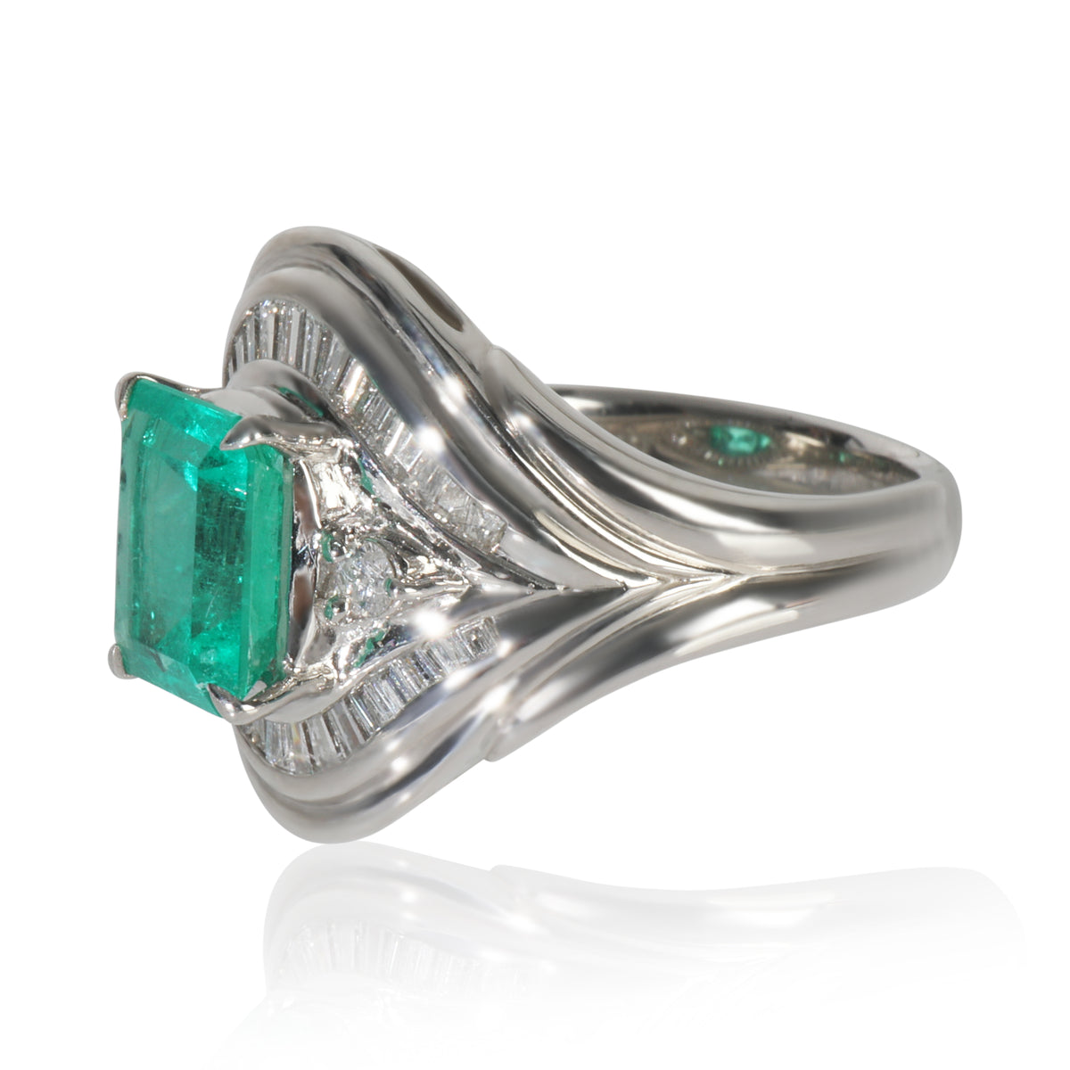 Platinum Emerald and Diamond Vintage Cocktail Ring