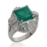 Platinum Emerald and Diamond Ballerina Ring