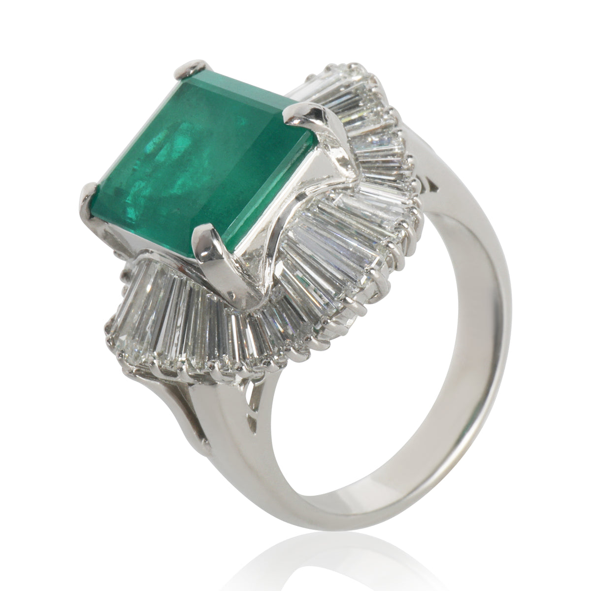 Platinum Emerald and Diamond Ballerina Ring