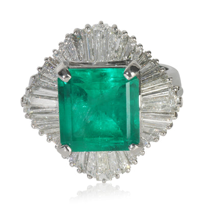 Platinum Emerald and Diamond Ballerina Ring