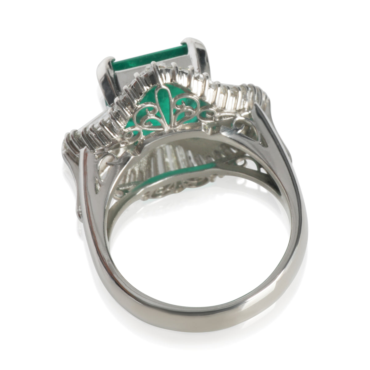 Platinum Emerald and Diamond Ballerina Ring