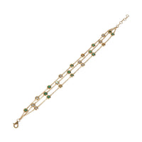 Yellow Gold Emerald and Diamond Triple Strand Station Bracelet