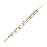 Yellow Gold Emerald and Diamond Triple Strand Station Bracelet