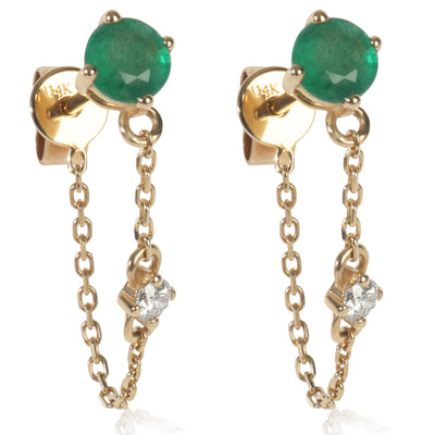 Yellow Gold Emerald and Diamond Earrings