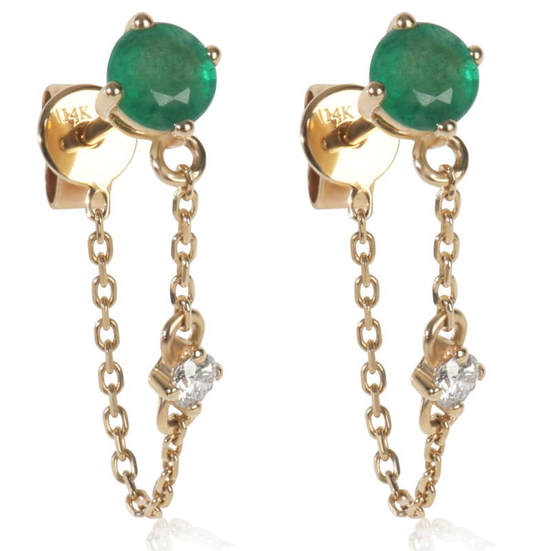 Yellow Gold Emerald and Diamond Earrings