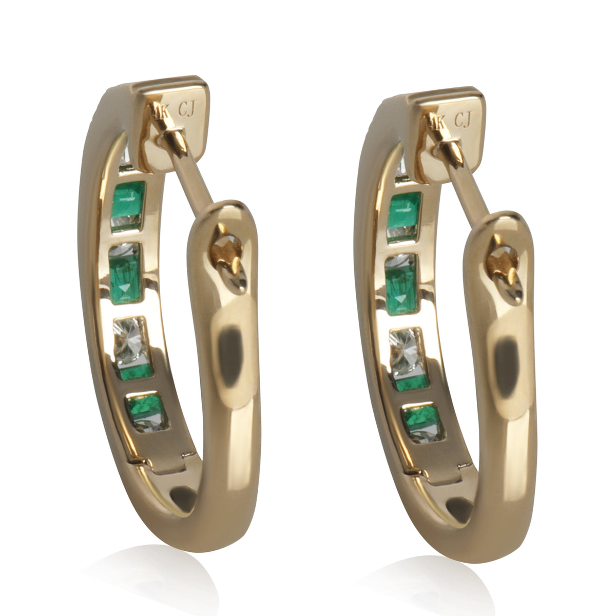 Yellow Gold Emerald and Diamond Earrings
