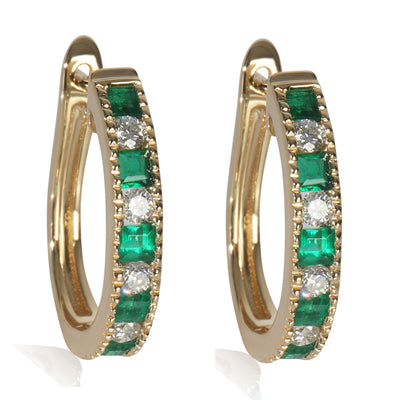 Yellow Gold Emerald and Diamond Earrings