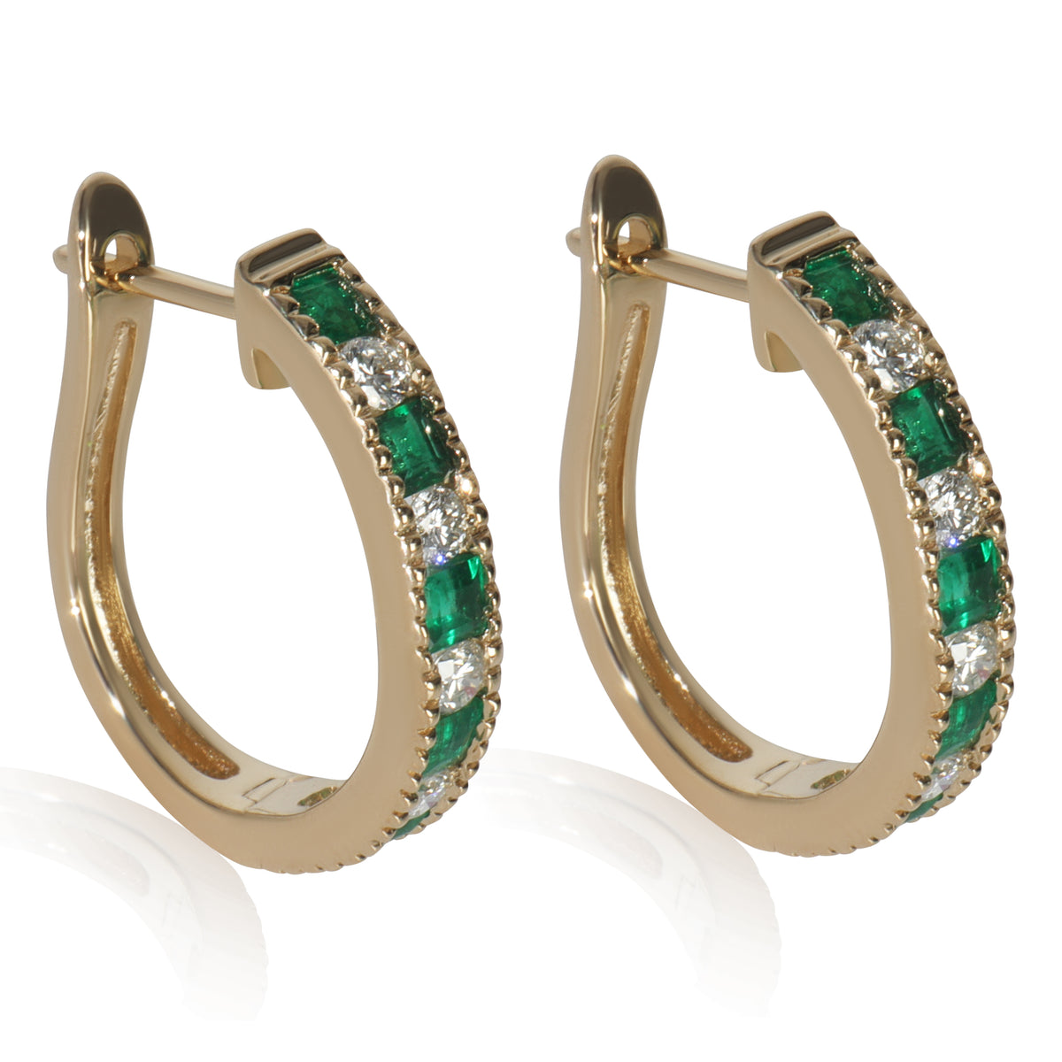 Yellow Gold Emerald and Diamond Earrings