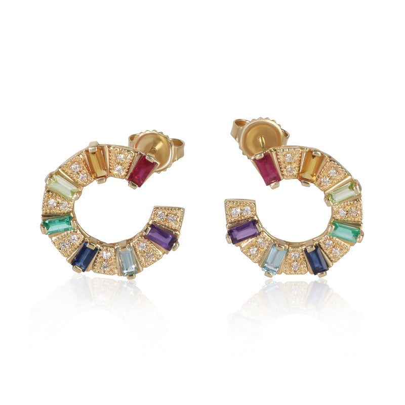 Yellow Gold Diamond & Rainbow Gemstone Earrings