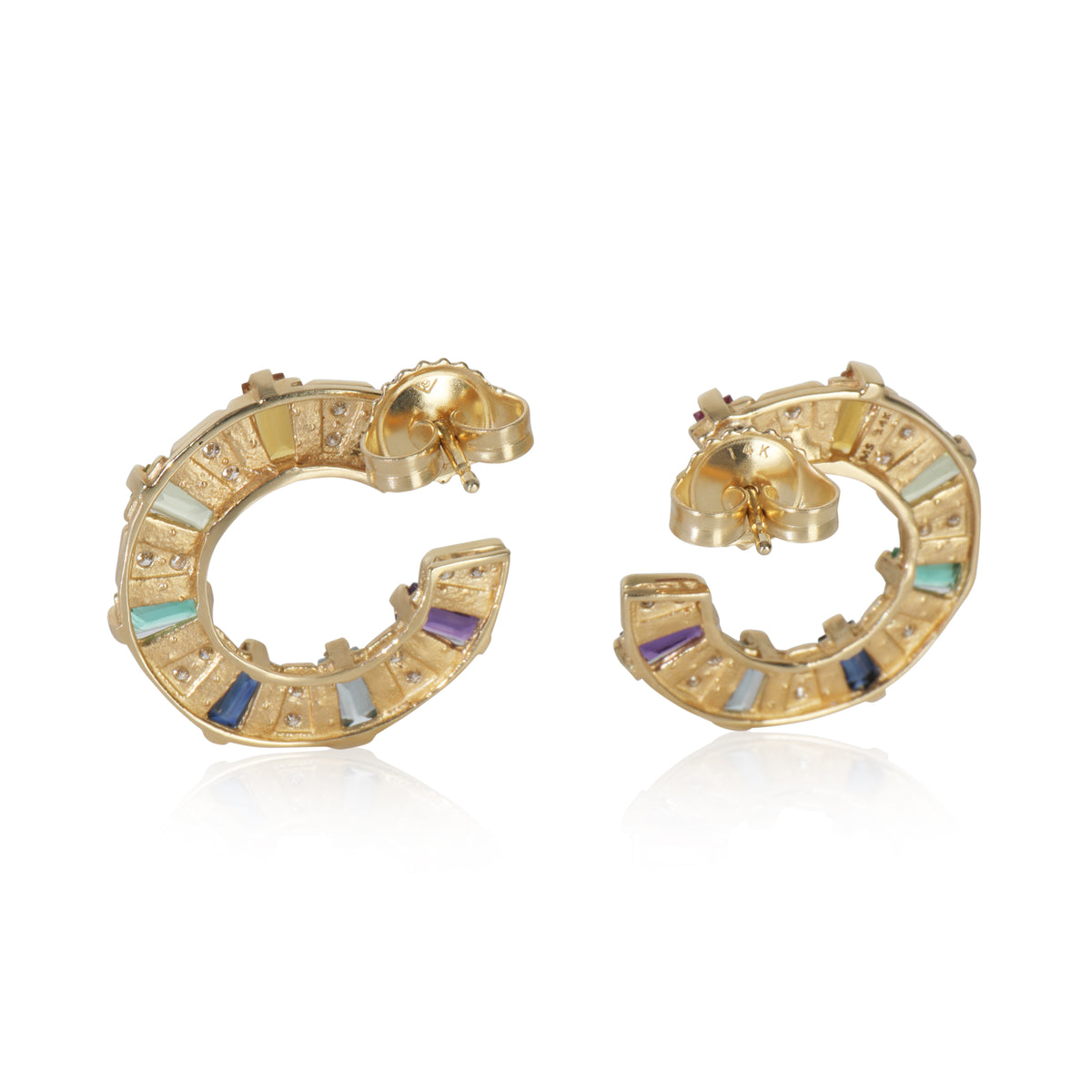 Yellow Gold Diamond & Rainbow Gemstone Earrings