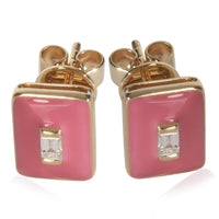 Yellow Gold Diamond & Pink Enamel Earrings