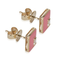 Yellow Gold Diamond & Pink Enamel Earrings