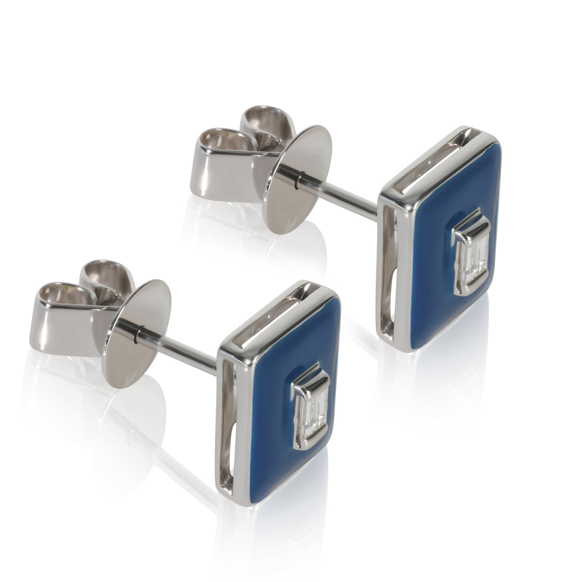 White Gold Diamond Blue Enamel Earrings