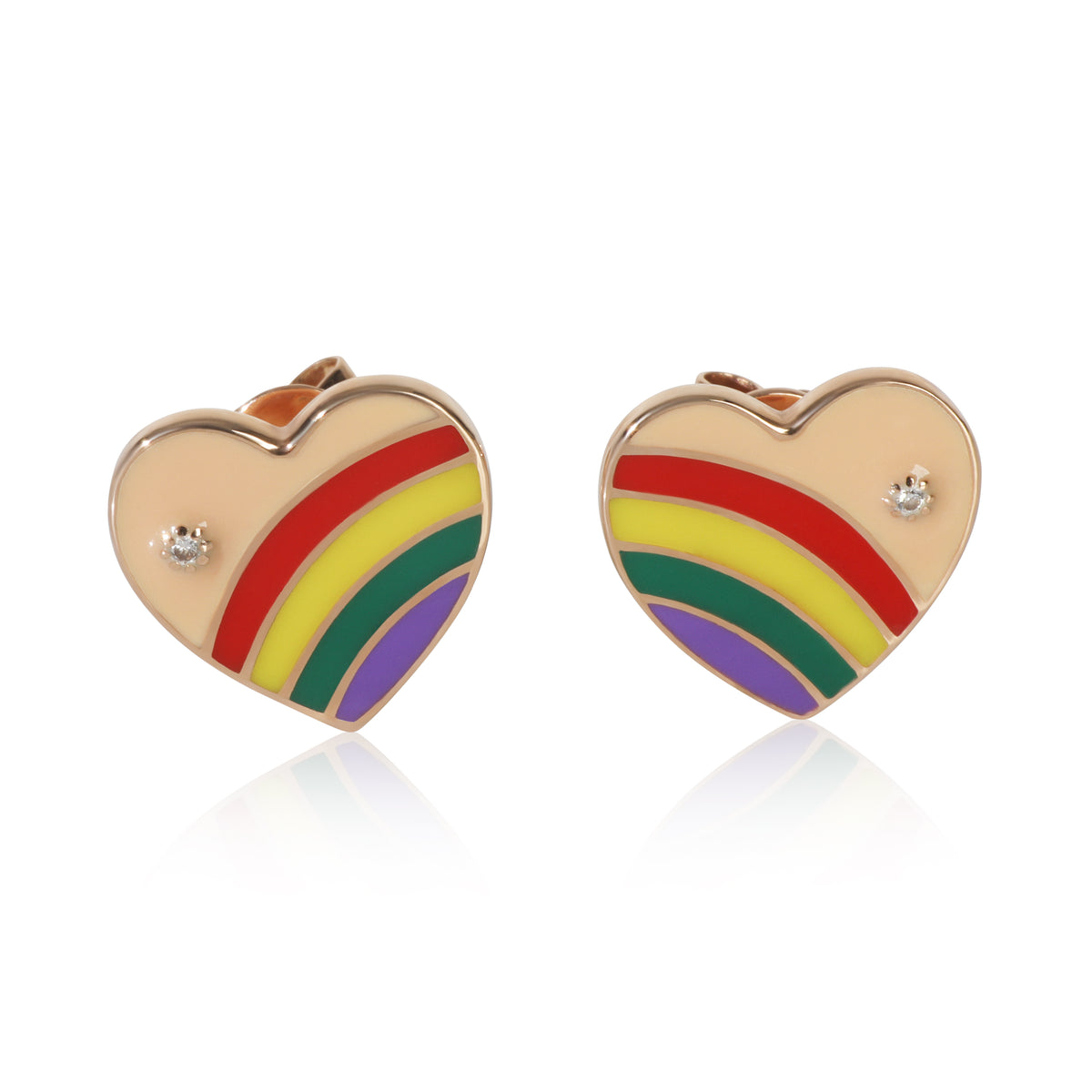 Rose Gold Diamond & Rainbow Enamel Earrings