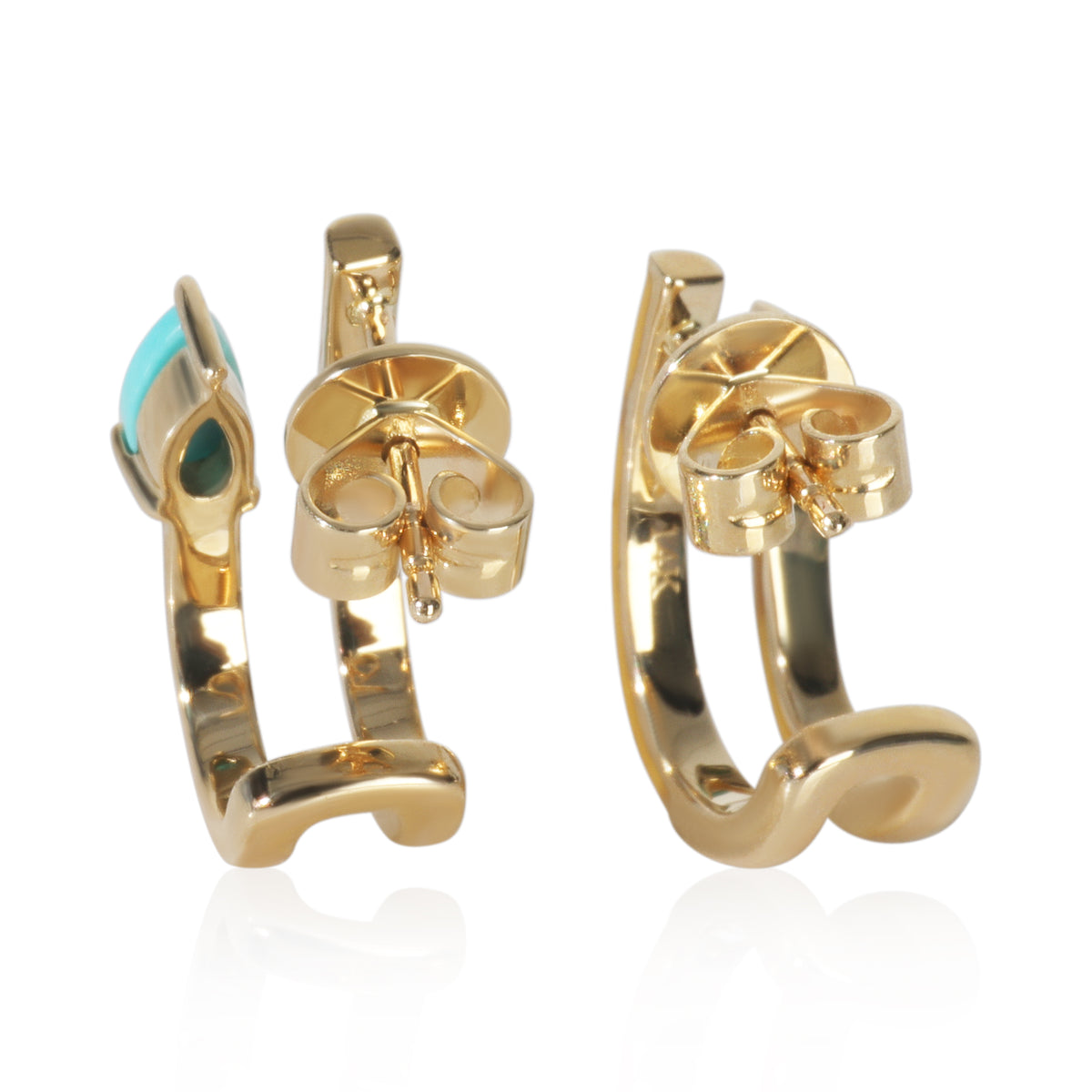 Yellow Gold Turquoise & Tan Enamel J Hoop Earrings