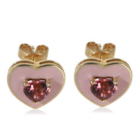 Yellow Gold Tourmaline Pink Enamel Heart Earrings