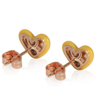 Rose Gold  Tan Enamel Heart Earrings