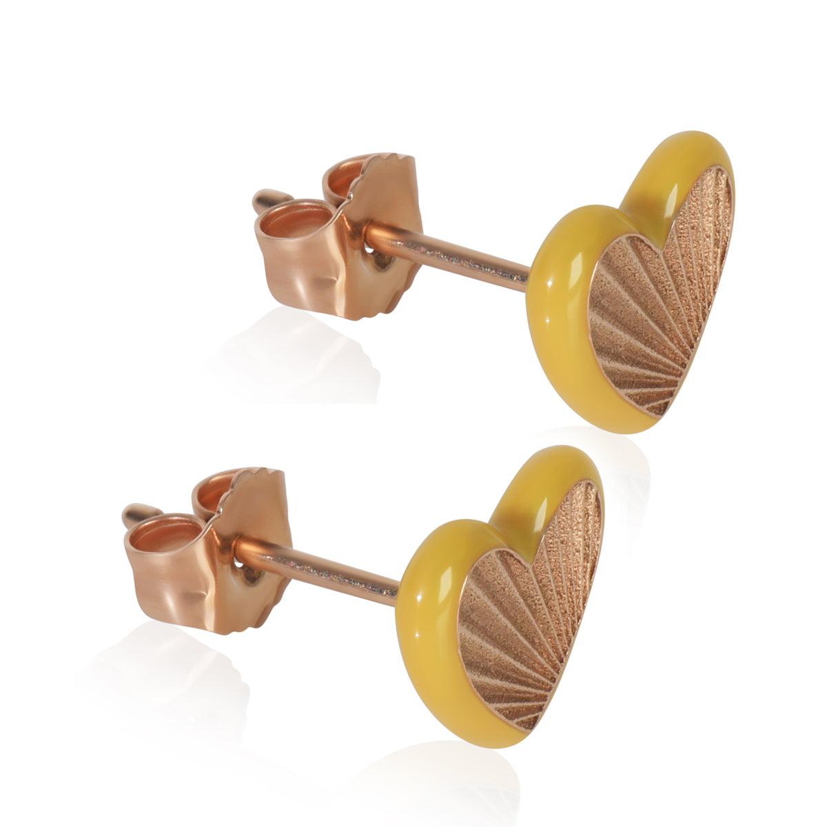 Rose Gold  Tan Enamel Heart Earrings