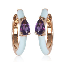 Rose Gold Amethyst Light Blue Enamel Huggie Earrings