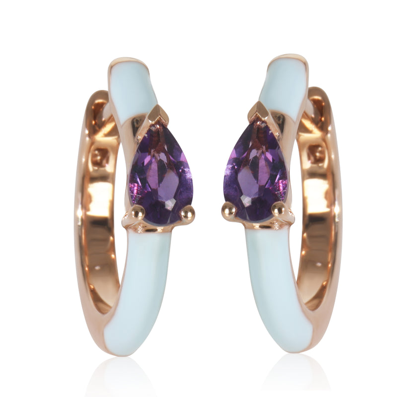 Rose Gold Amethyst Light Blue Enamel Huggie Earrings
