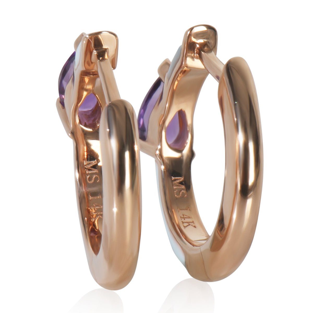 Rose Gold Amethyst Light Blue Enamel Huggie Earrings