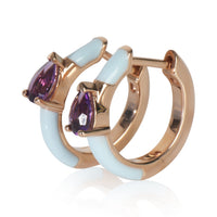 Rose Gold Amethyst Light Blue Enamel Huggie Earrings