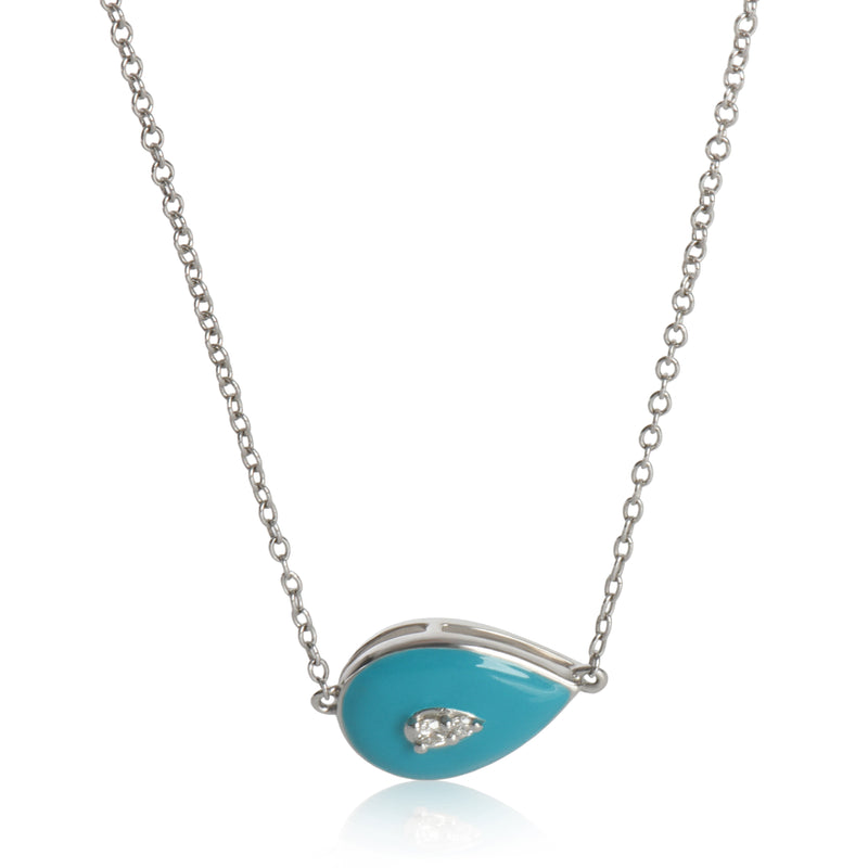White Gold Diamond Teal Enamel Pendant
