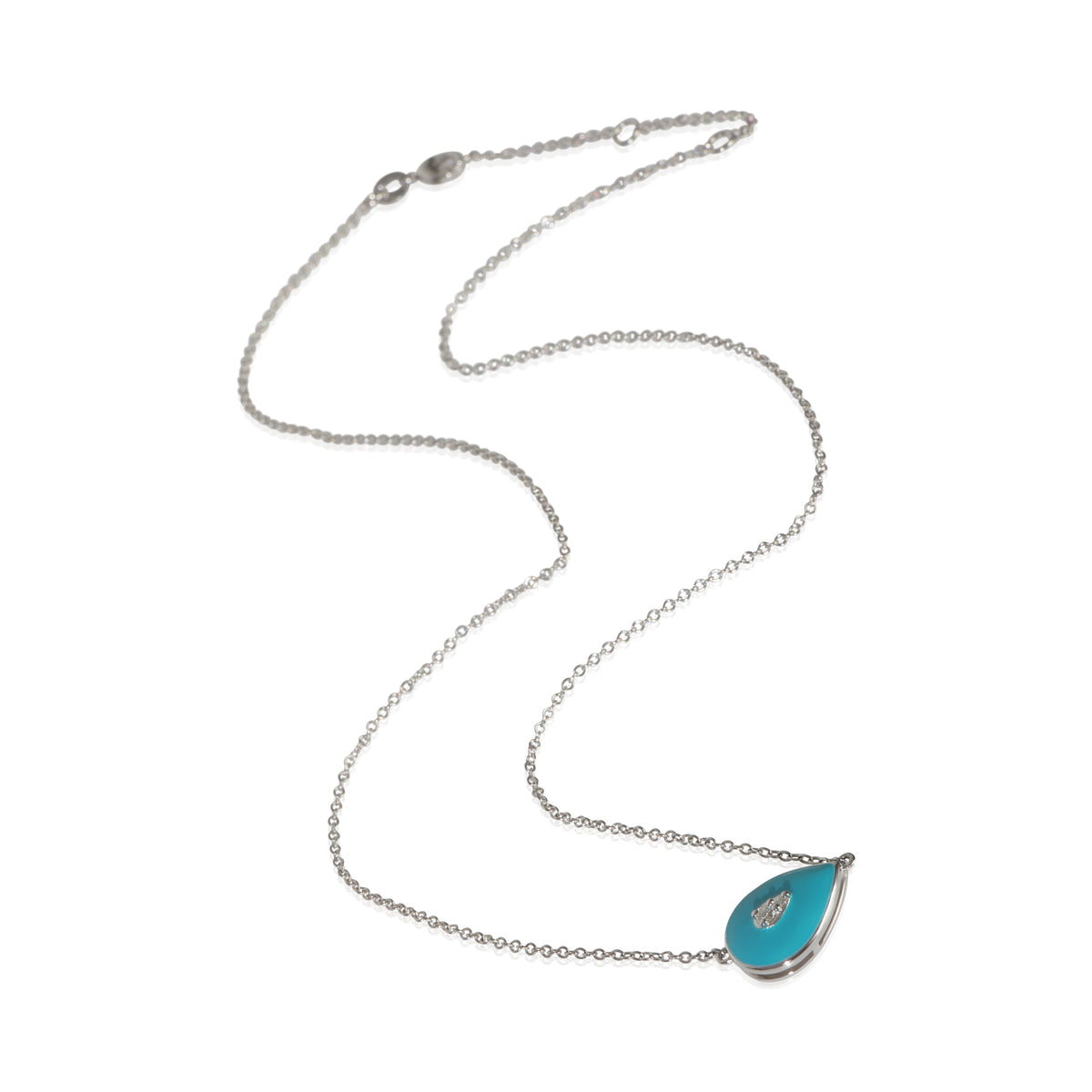 White Gold Diamond Teal Enamel Pendant