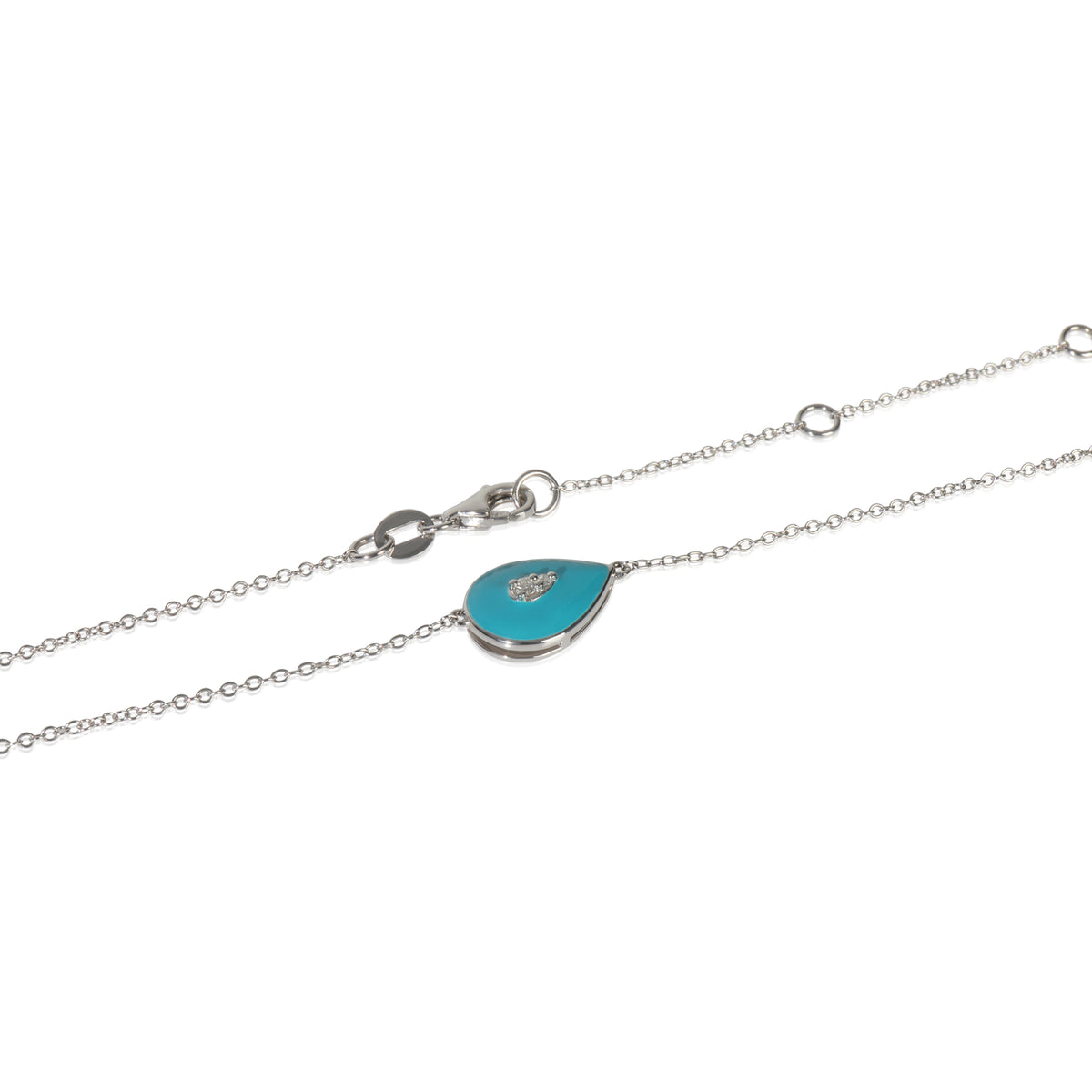 White Gold Diamond Teal Enamel Pendant