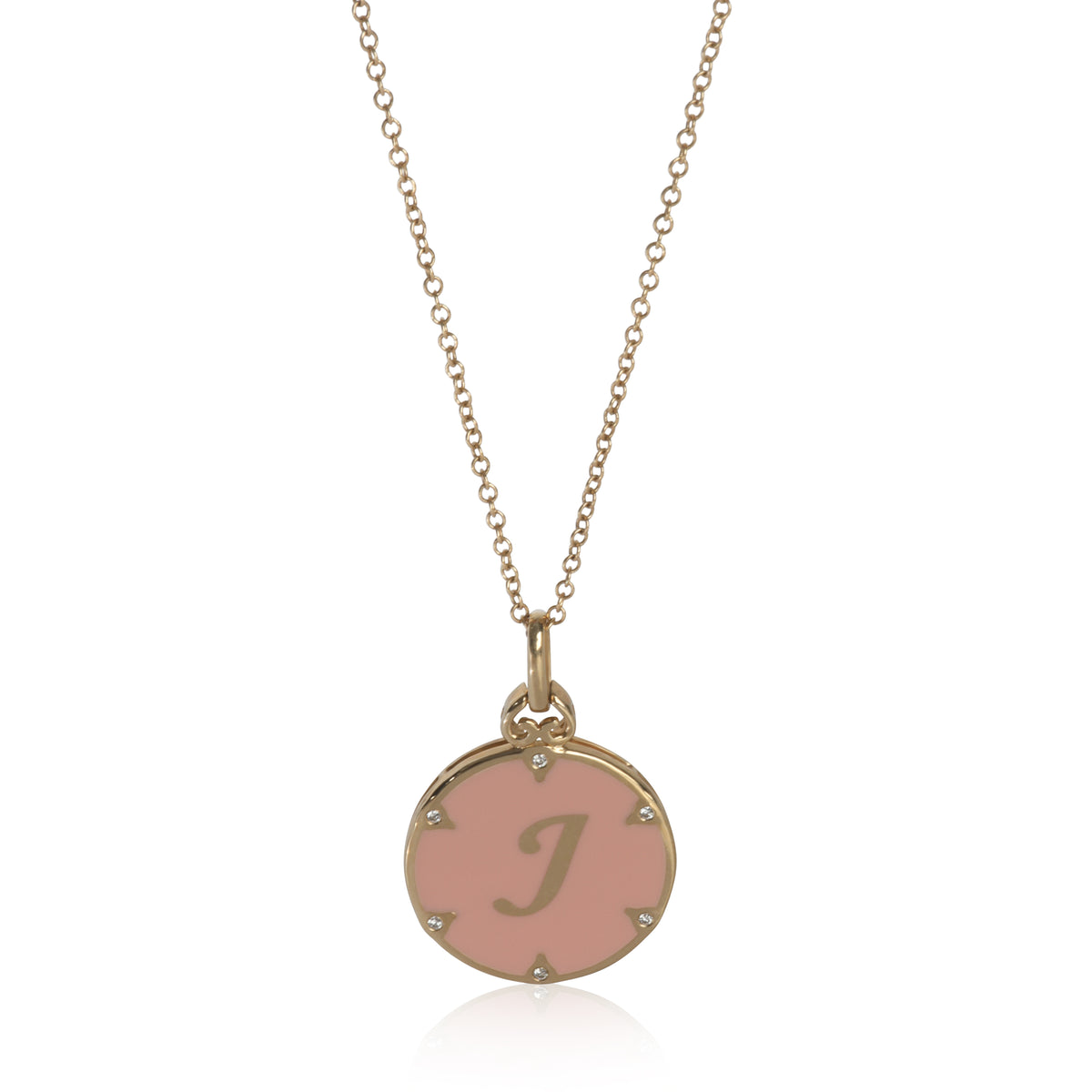 Yellow Gold Diamond Pink Enamel Initial J Pendant