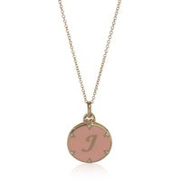 Yellow Gold Diamond Pink Enamel Initial J Pendant