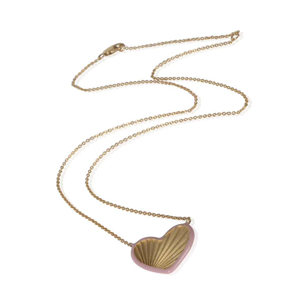 Yellow Gold  Sunburst Heart Pink Enamel Pendant