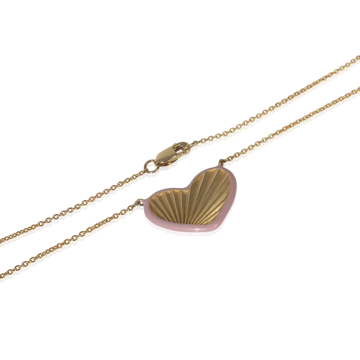 Yellow Gold  Sunburst Heart Pink Enamel Pendant