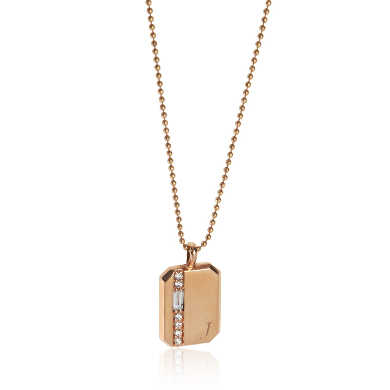 Rose Gold Diamond Mini Tag With Initial J Pendant