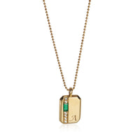 Yellow Gold Emerald and Diamond Mini Tag Pendant With Initial A Pendant