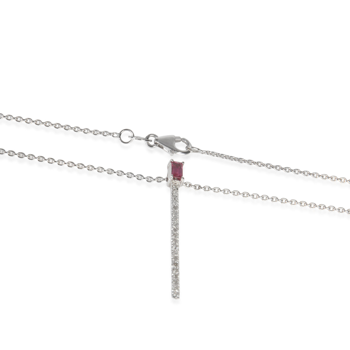 White Gold Ruby and Diamond Stick Pendant