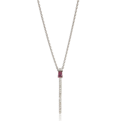 White Gold Ruby and Diamond Stick Pendant