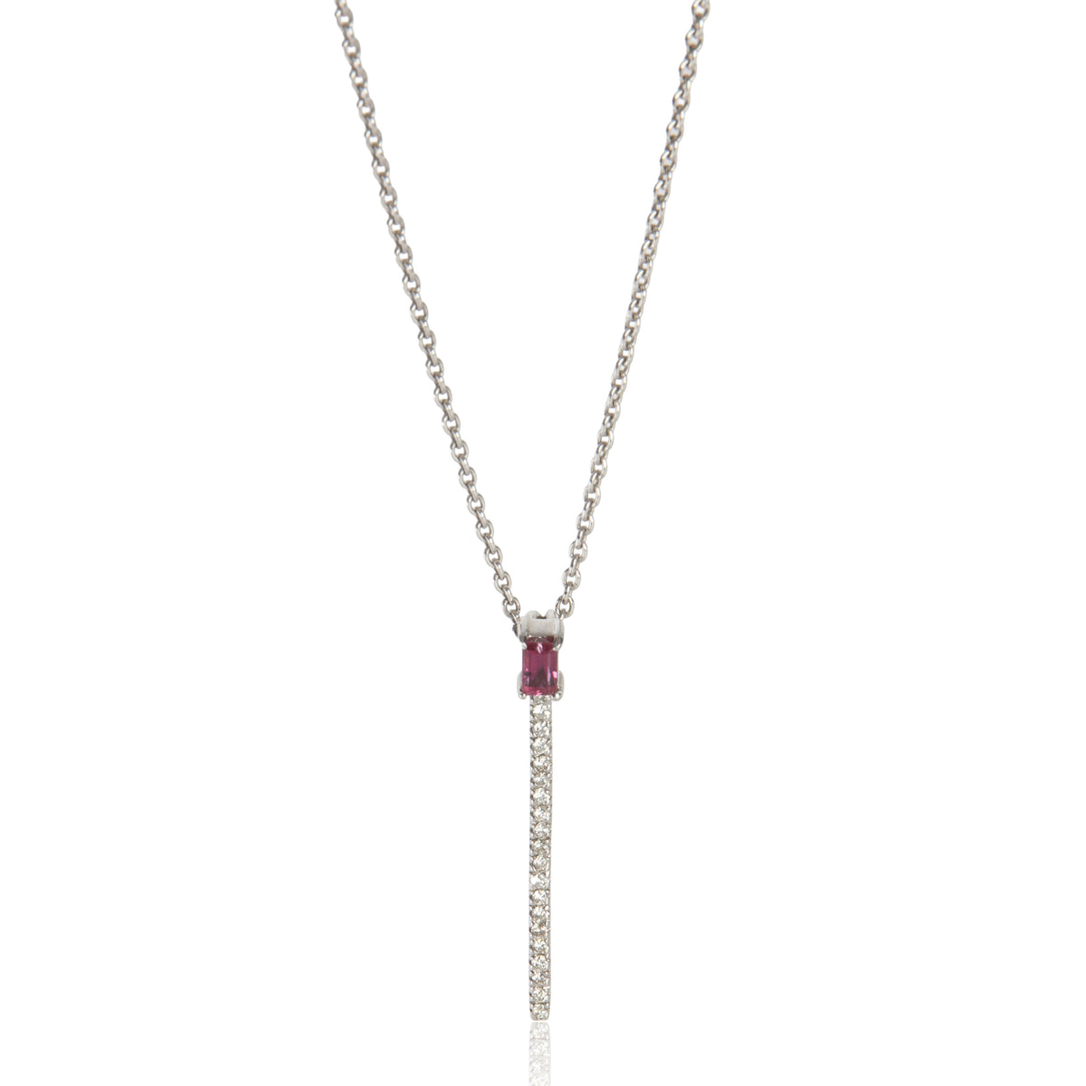 White Gold Ruby and Diamond Stick Pendant