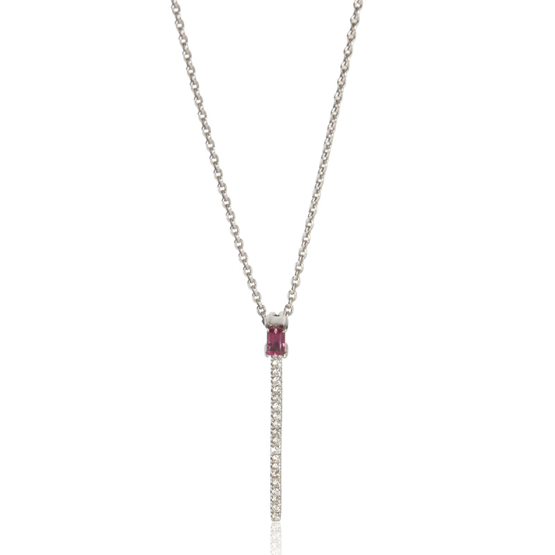White Gold Ruby and Diamond Stick Pendant