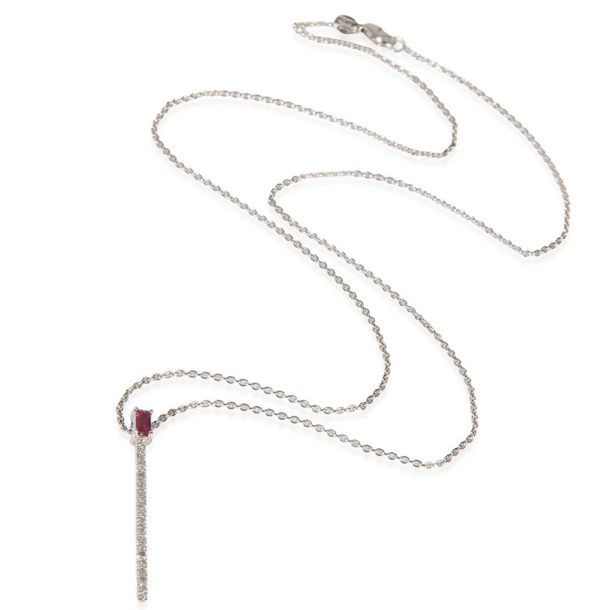 White Gold Ruby and Diamond Stick Pendant