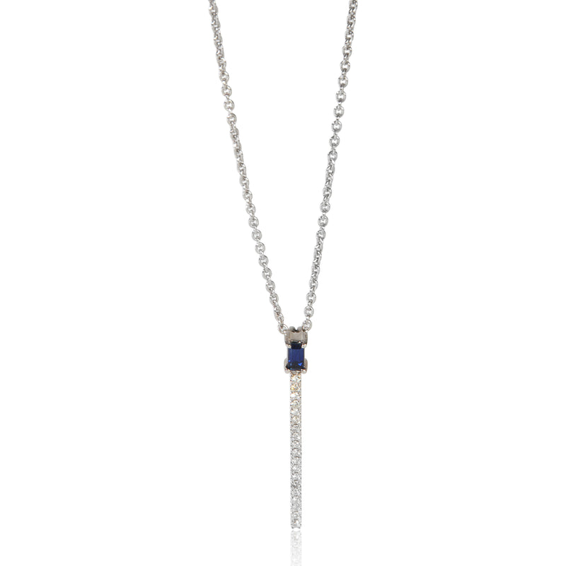 White Gold Sapphire and Diamond Stick Pendant
