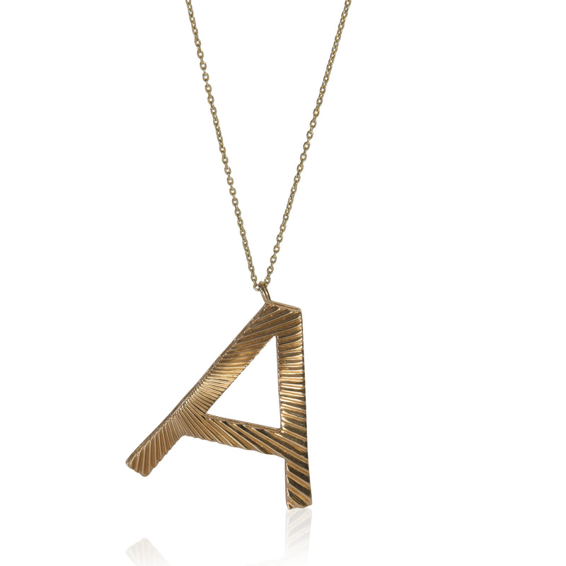 Yellow Gold  Large Fluted Initial A Pendant