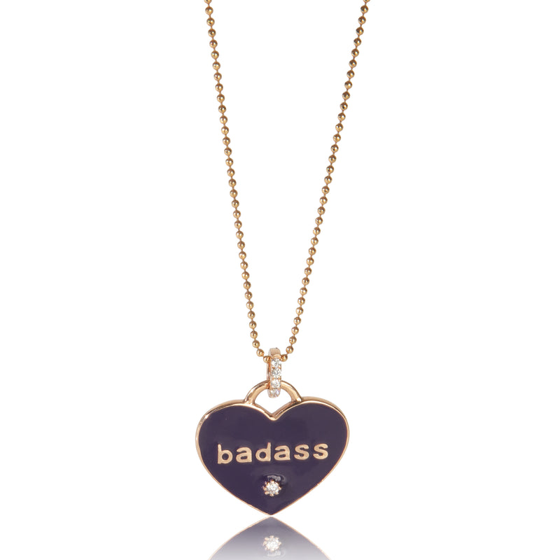 Rose Gold Diamond Purple Enamel Heart Pendant