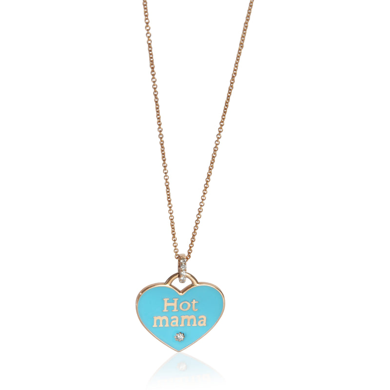 Rose Gold  Light Blue Enamel Hot Mama Pendant