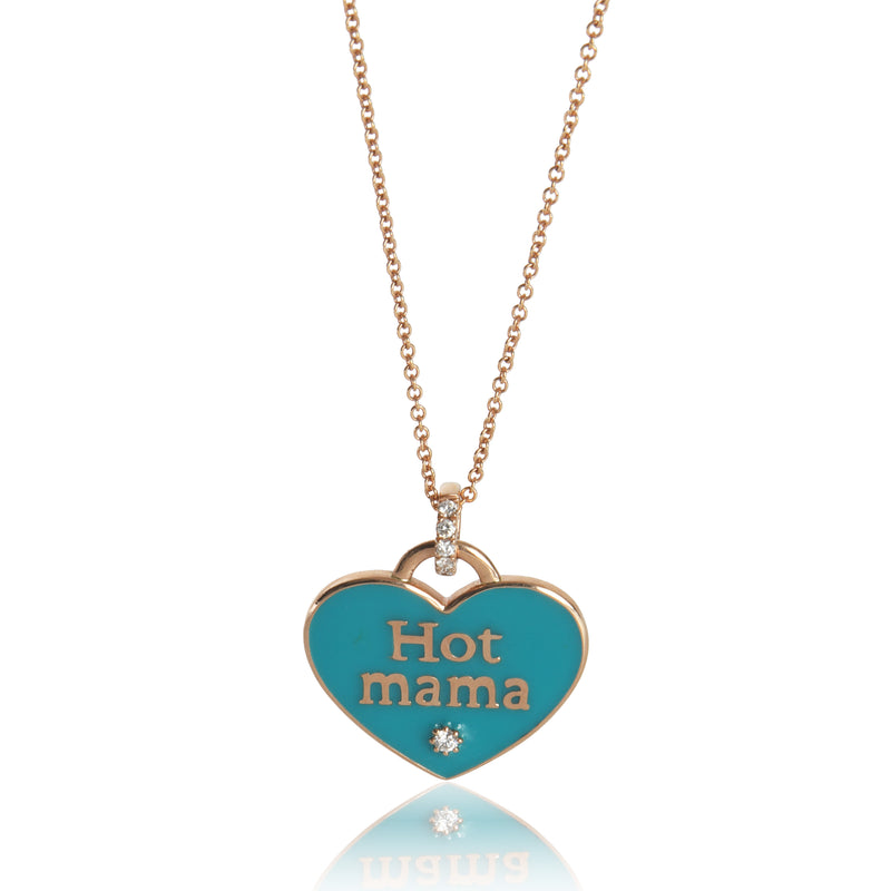 Rose Gold Diamond Teal Enamel Hot Mama Pendant