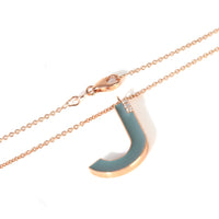 Rose Gold Diamond Large Blue Enamel Initial J Pendant