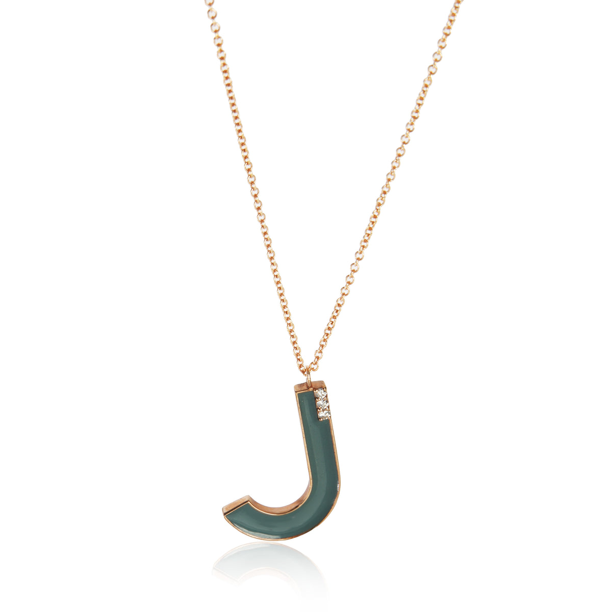 Rose Gold Diamond Large Blue Enamel Initial J Pendant