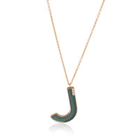 Rose Gold Diamond Large Blue Enamel Initial J Pendant