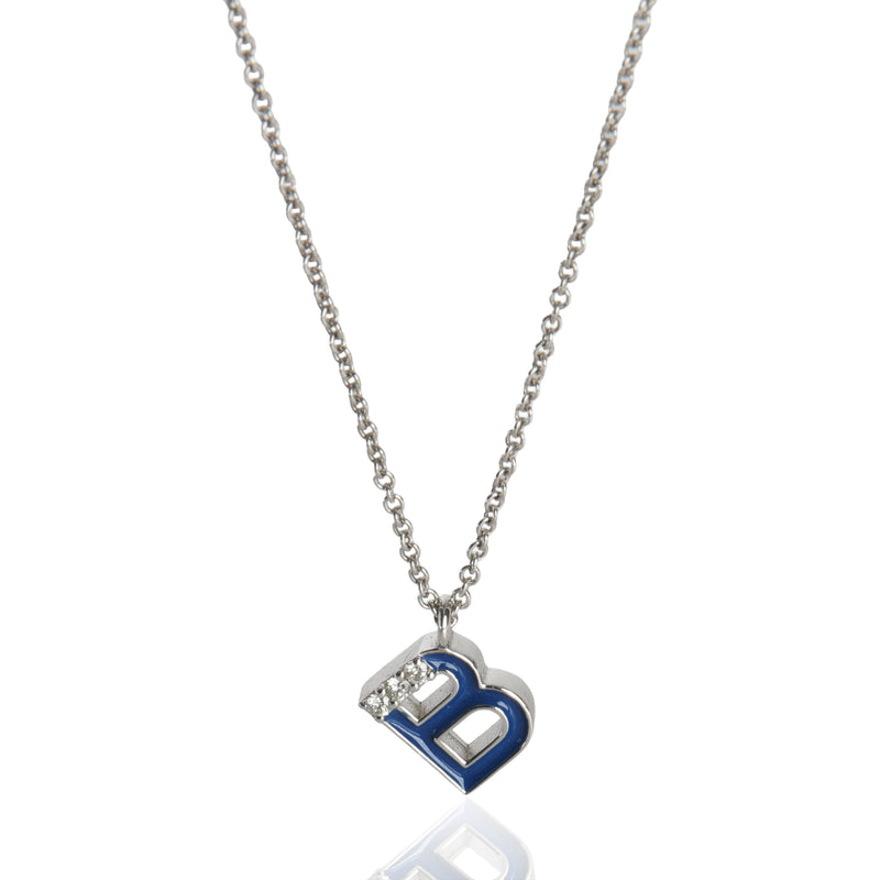 White Gold Diamond Mini Navy Initial B Pendant