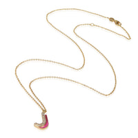Yellow Gold Diamond Fuchsia Enamel J Pendant